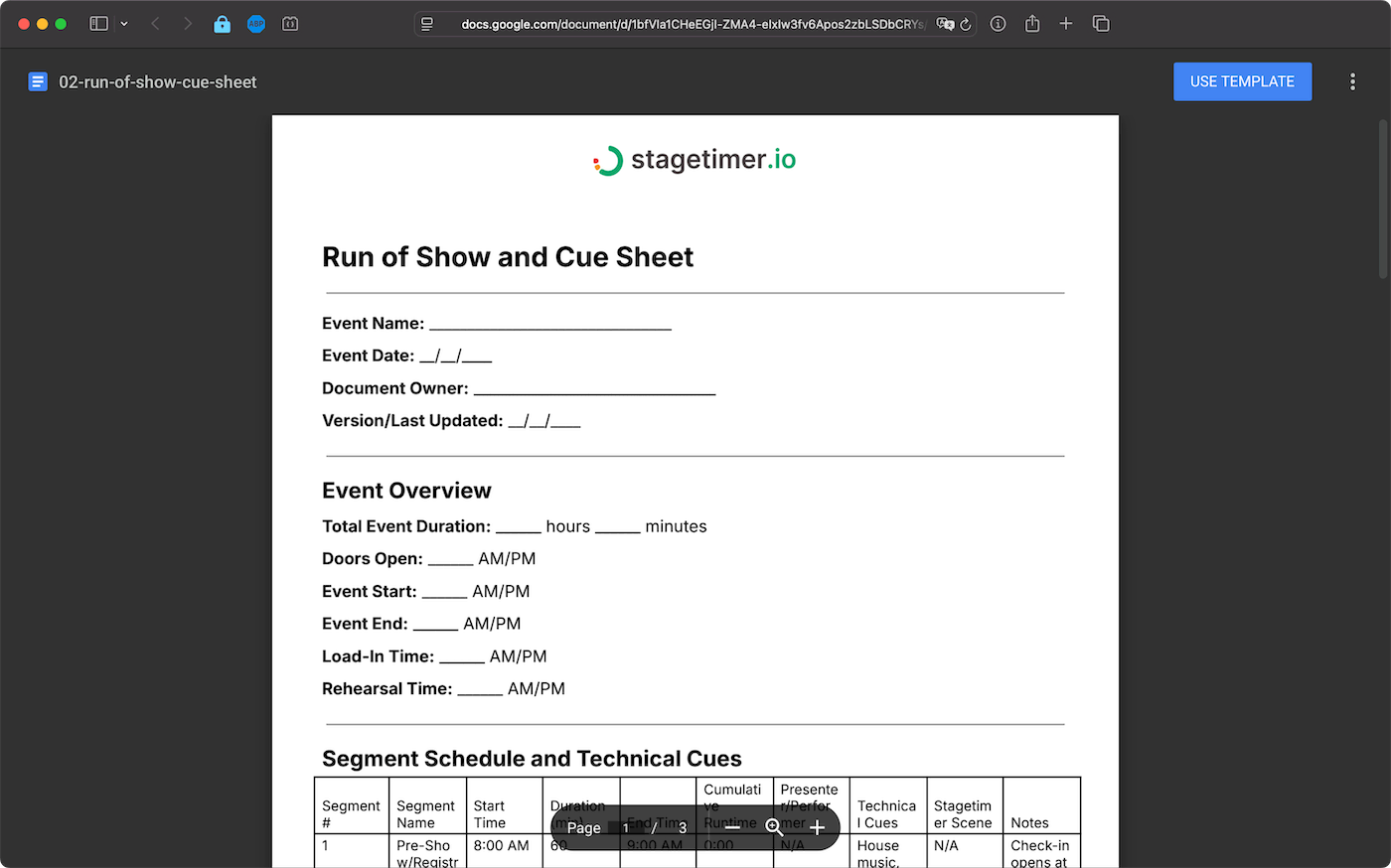 Run of Show and Cue Sheet