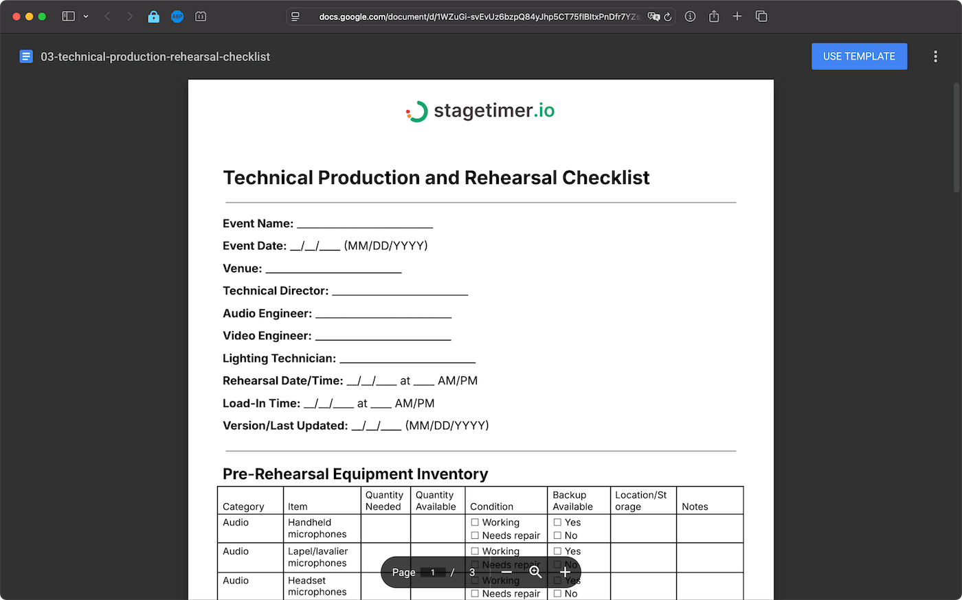 Technical Production and Rehearsal Checklist