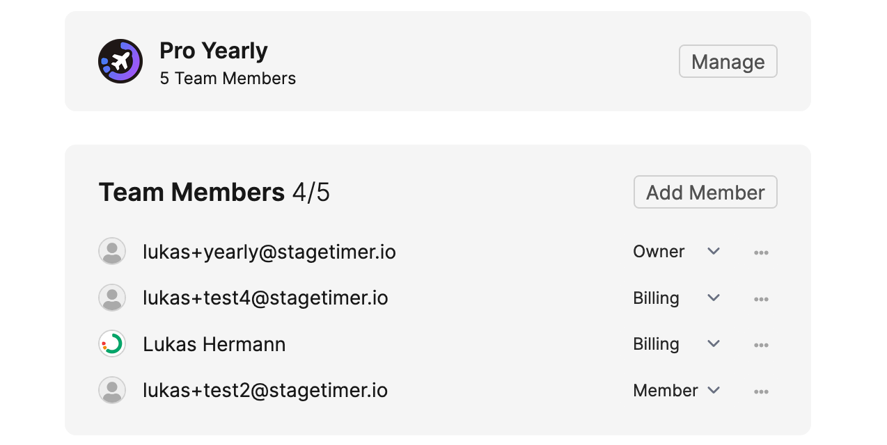 UI to manage team members
