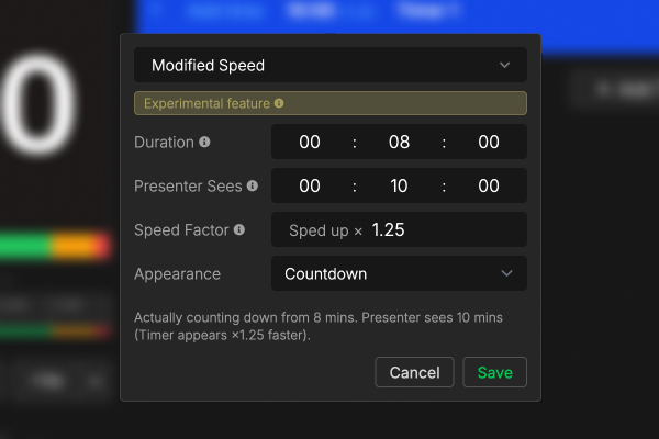 Screenshot of Time Warp settings