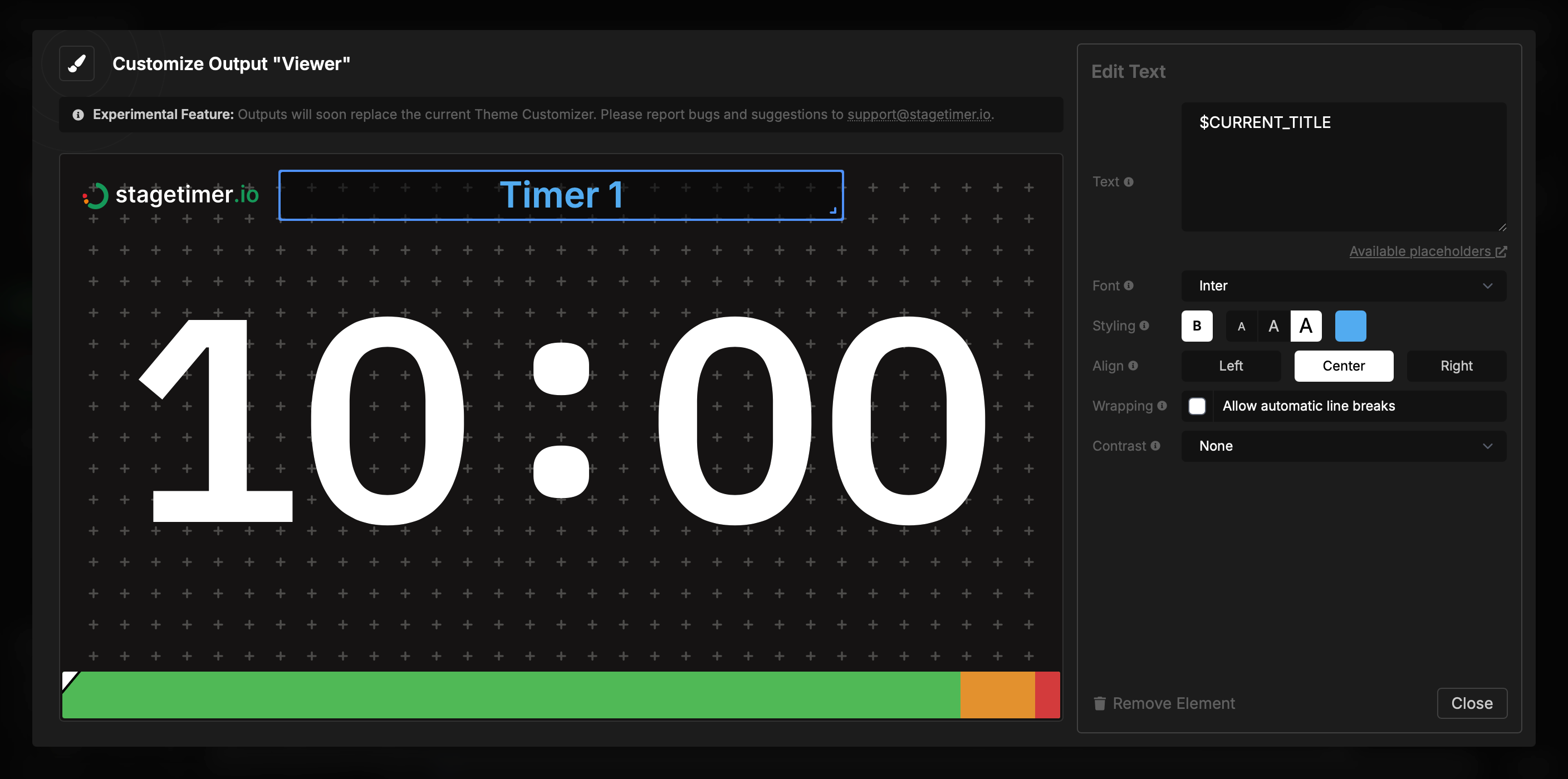 Window to Customize Outputs