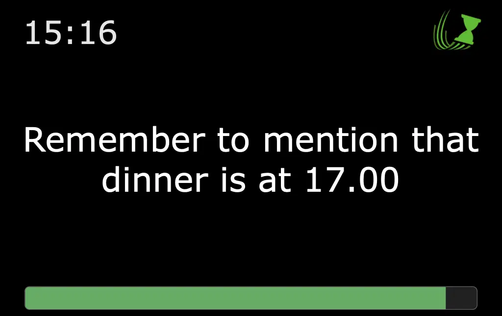 CueTimer output view showing countdown with speaker message