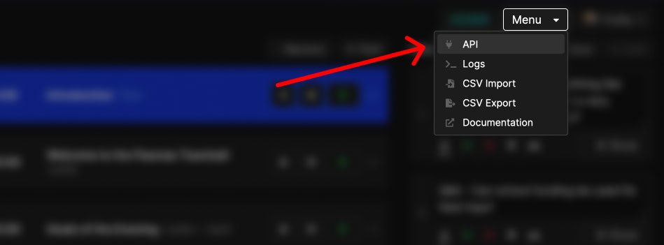 API credentials in the controller menu