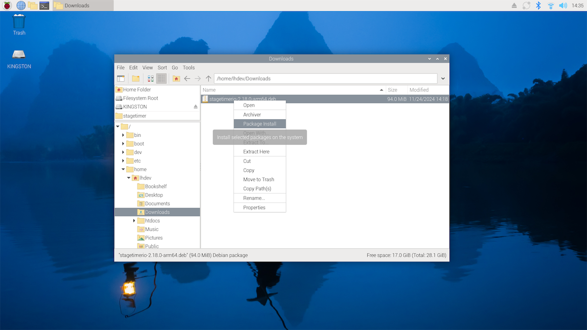 Right-click context menu showing Package Install option