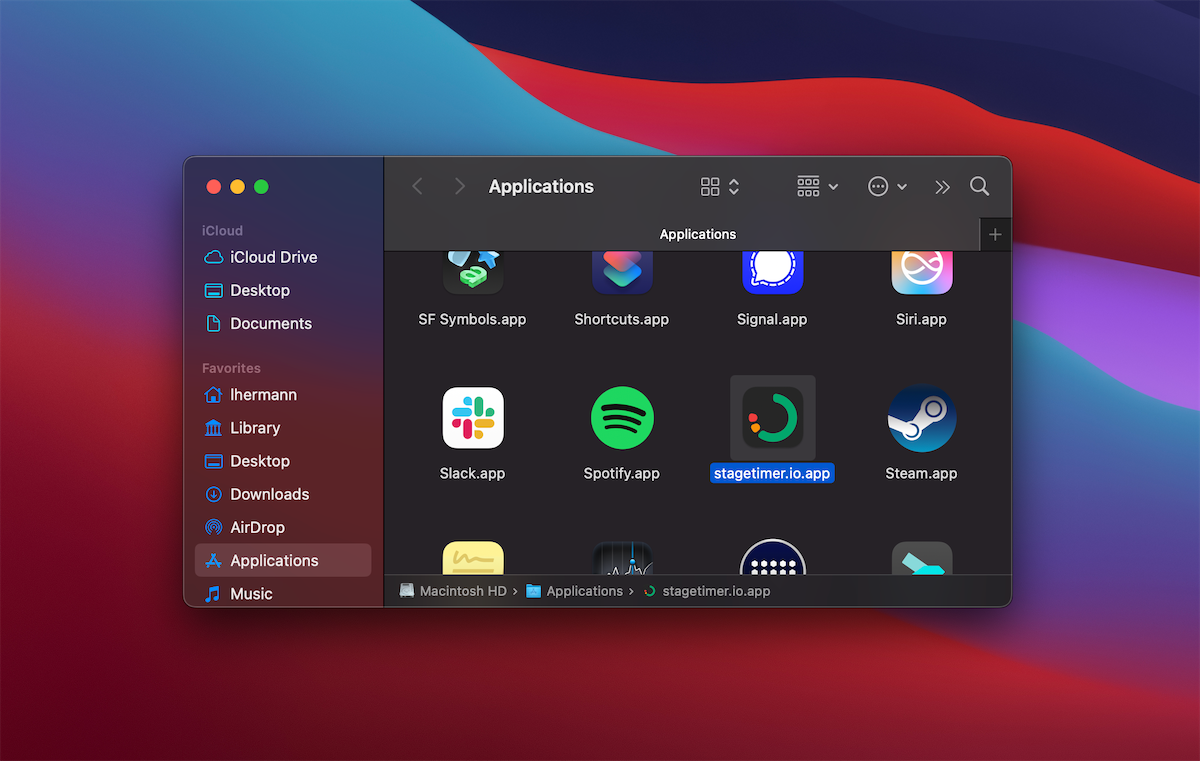 Stagetimer app installed in macOS Applications folder