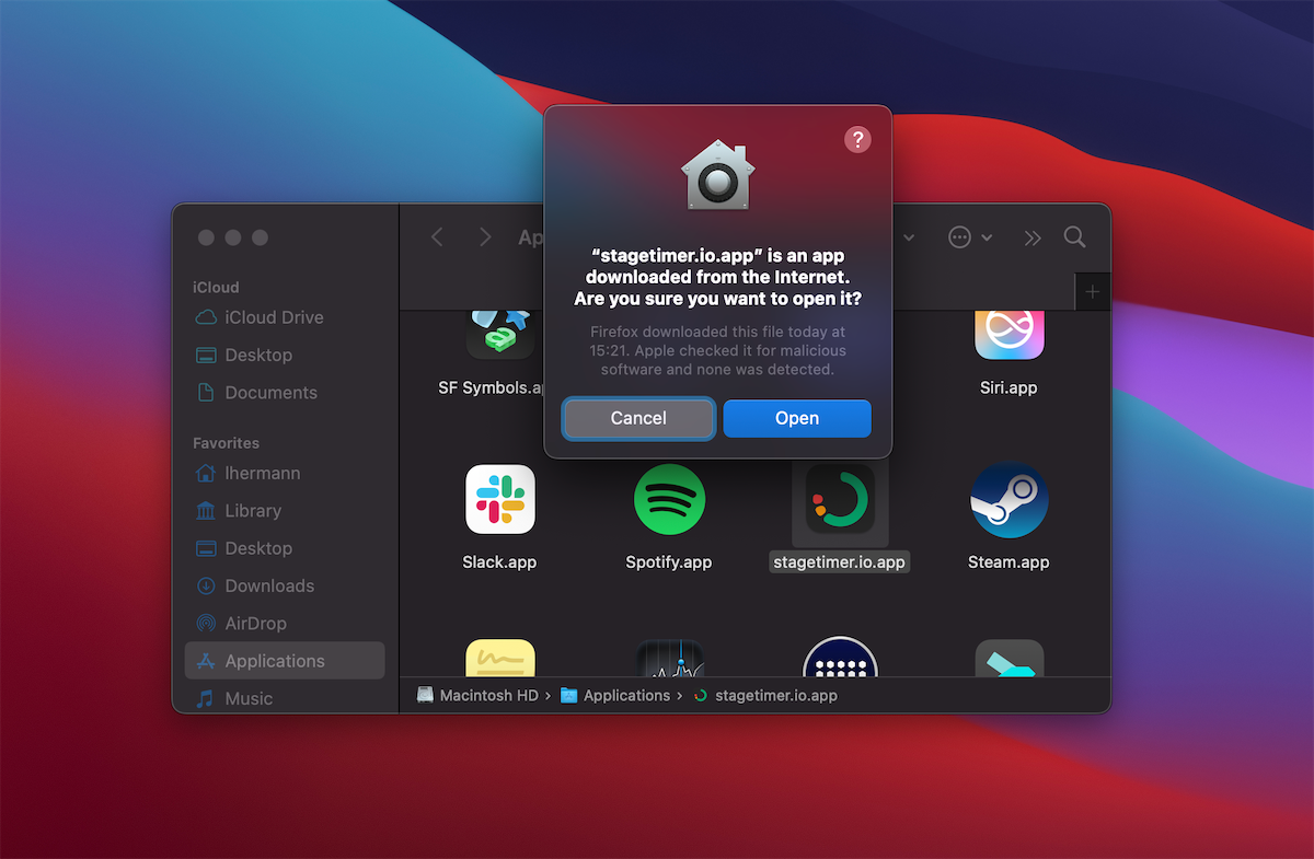 macOS security warning dialog