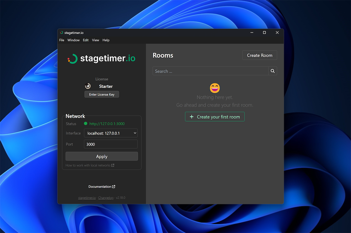 Stagetimer desktop app main interface after installation