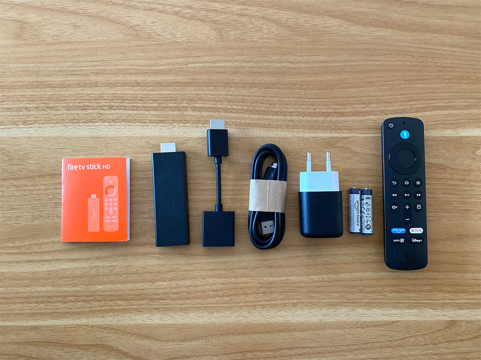 Fire TV Stick box contents laid out