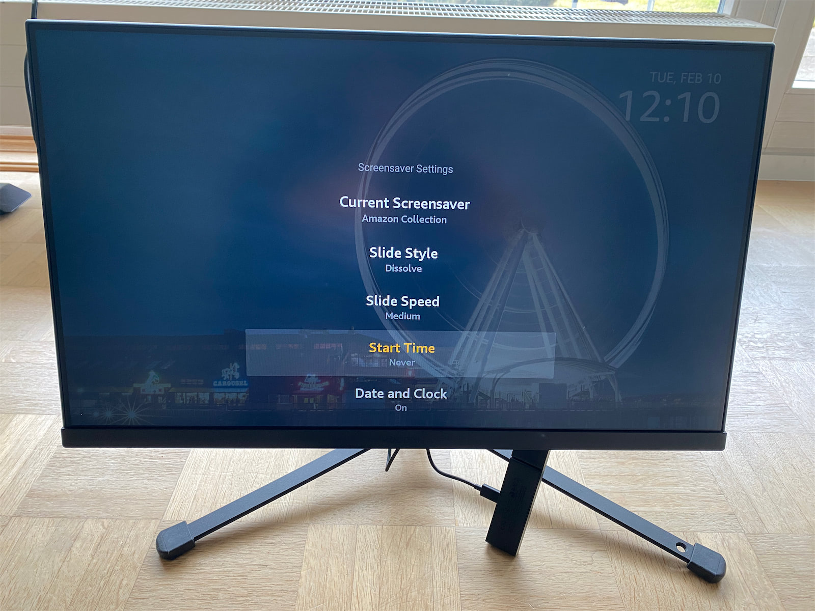 Screensaver settings with Start Time set to Never