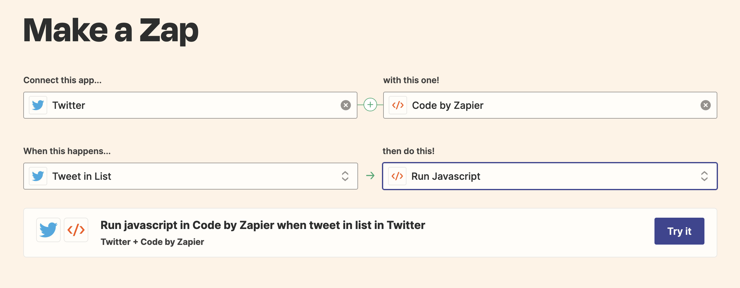 Create a Zap with Twitter trigger