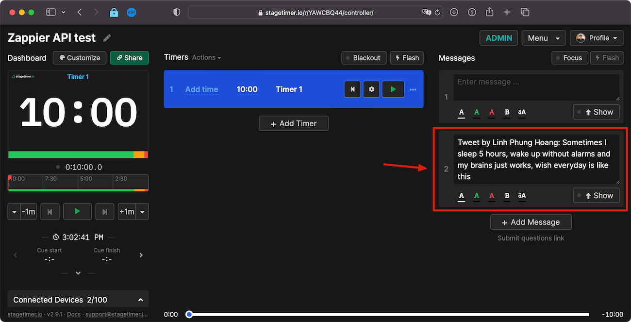 New message created from tweet