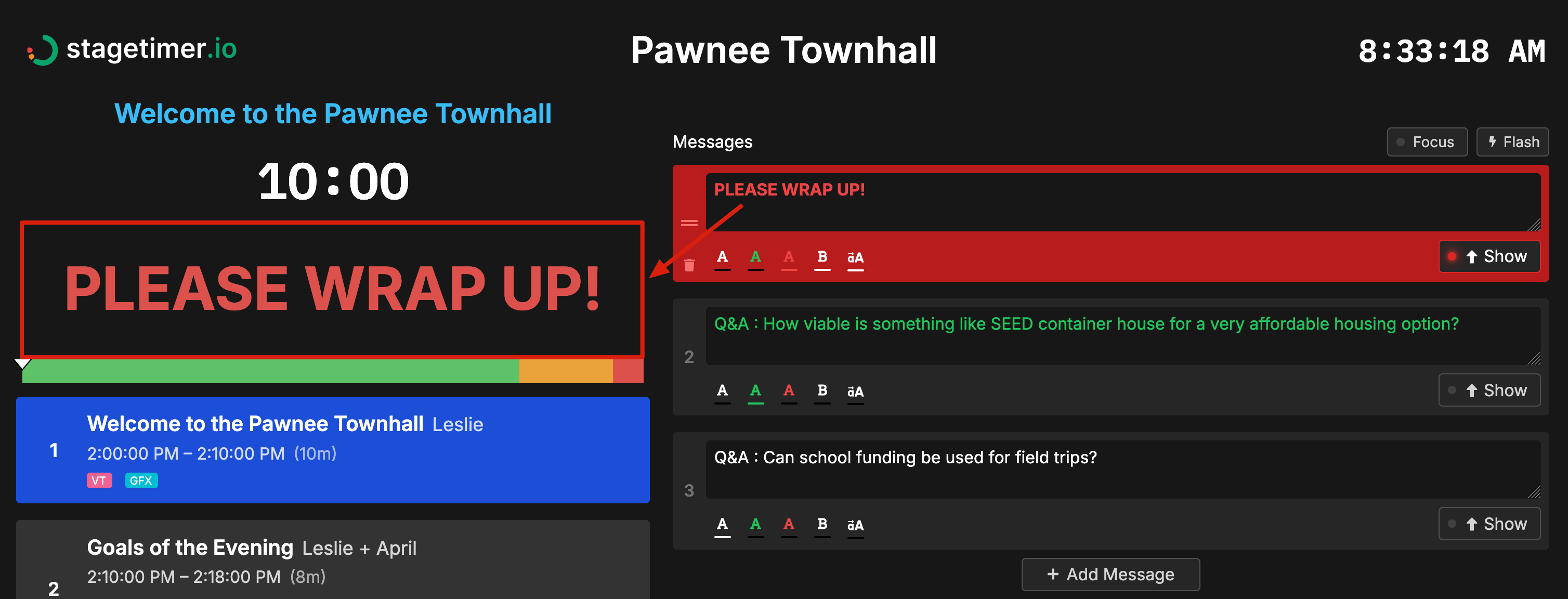 Message controls on the Moderator output
