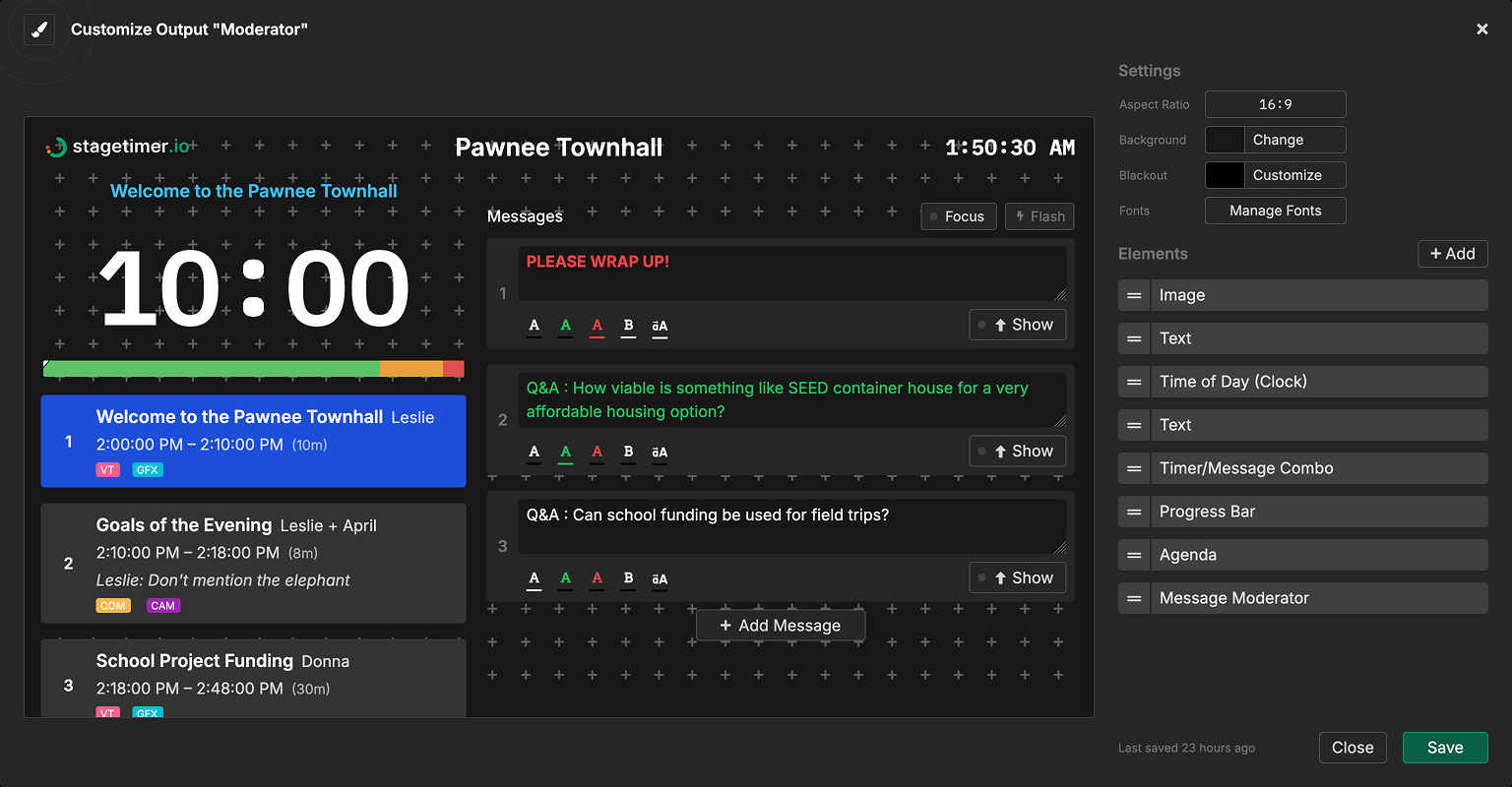 Output customizer for the Moderator