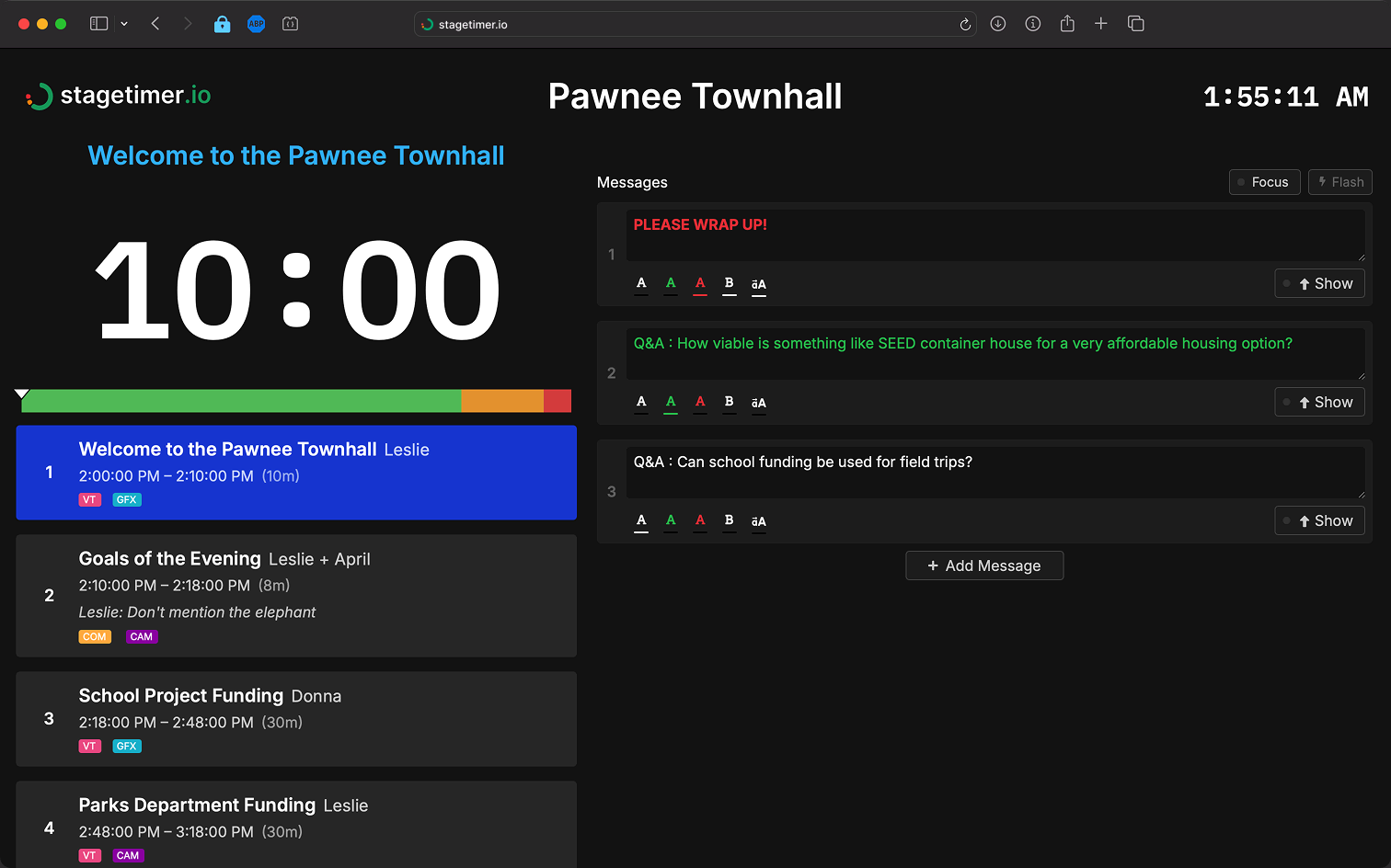 Stagetimer Moderator Output