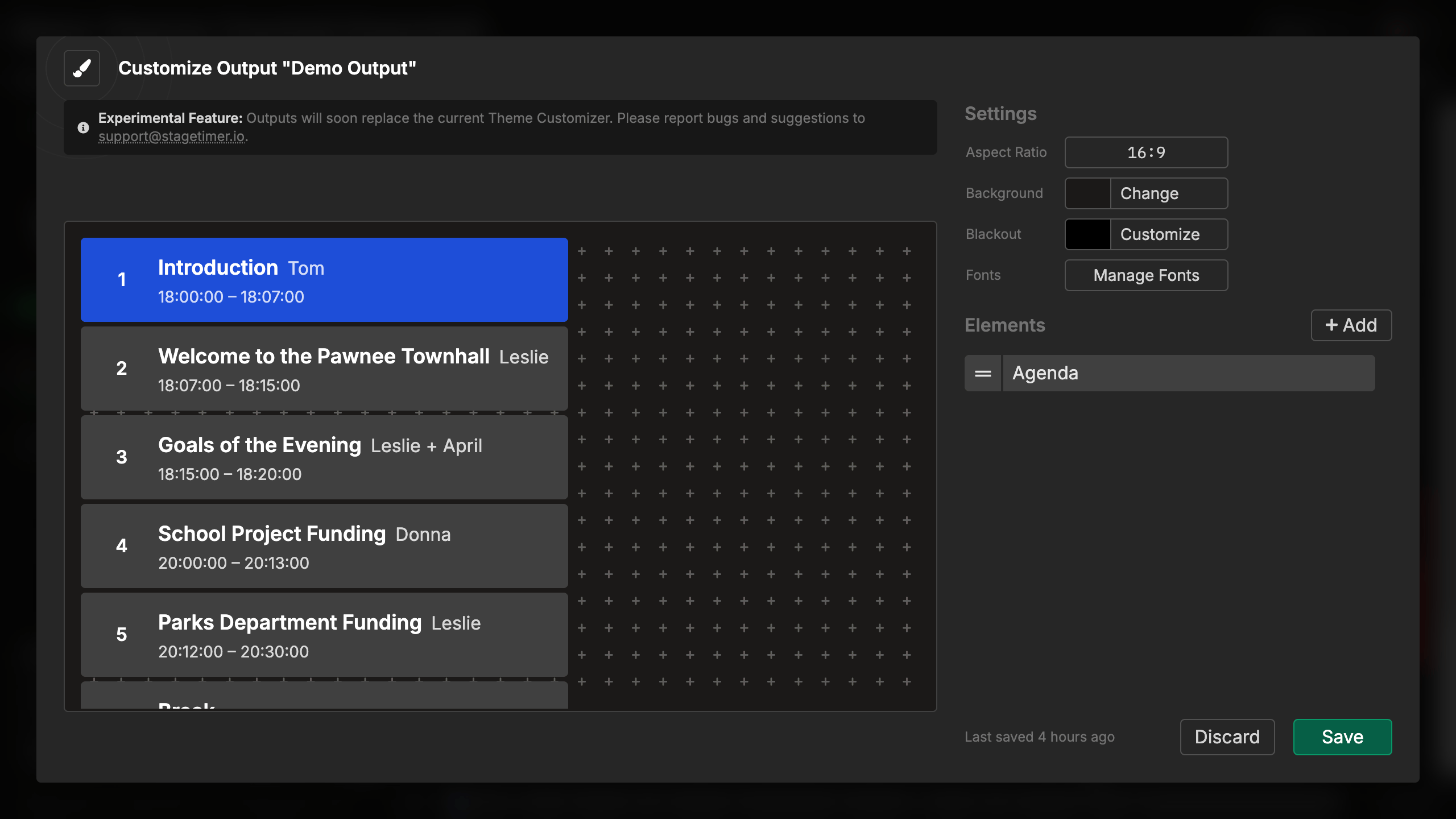 Agenda with full information display showing times, notes, and labels