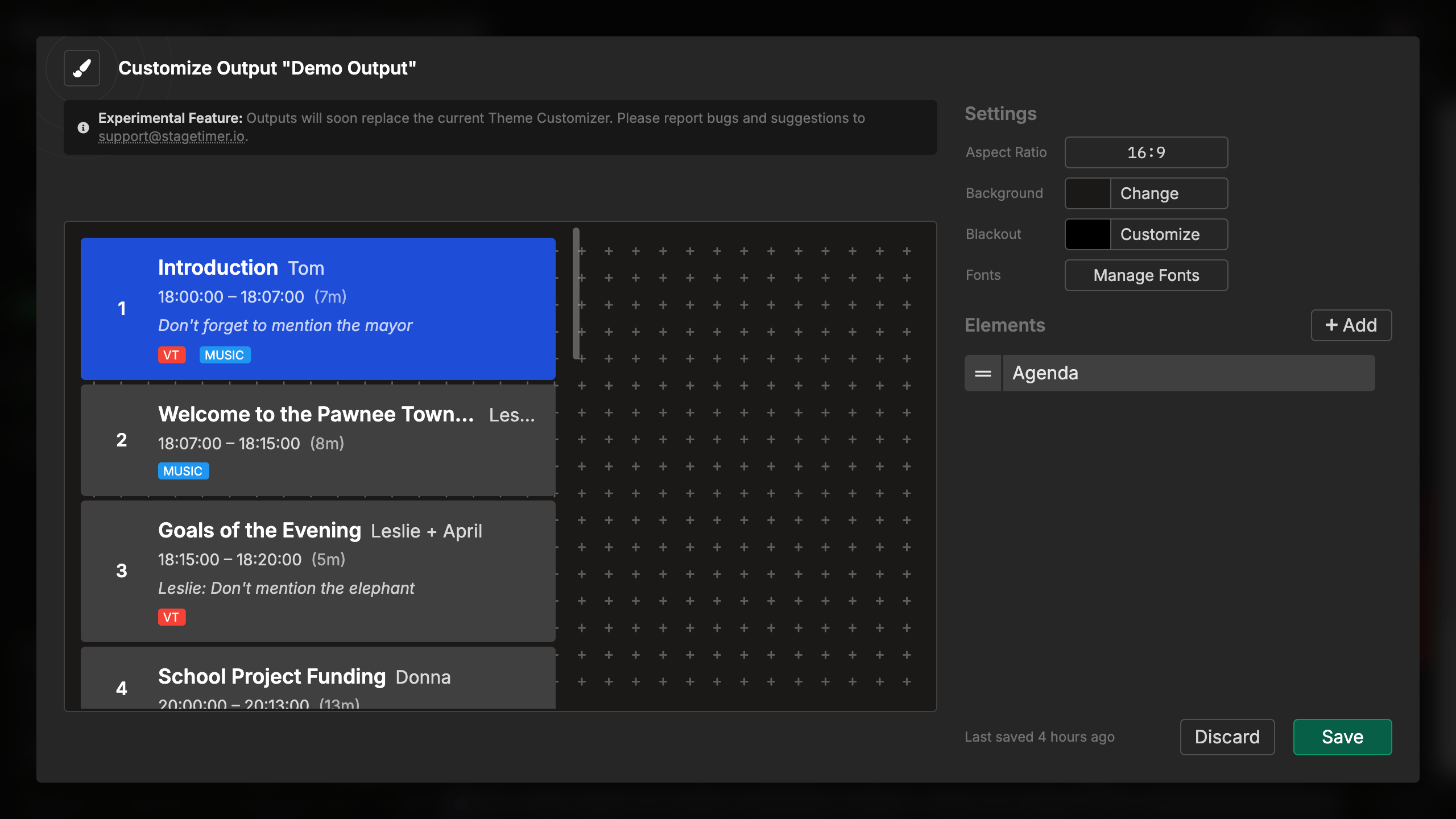 Agenda with minimal information display