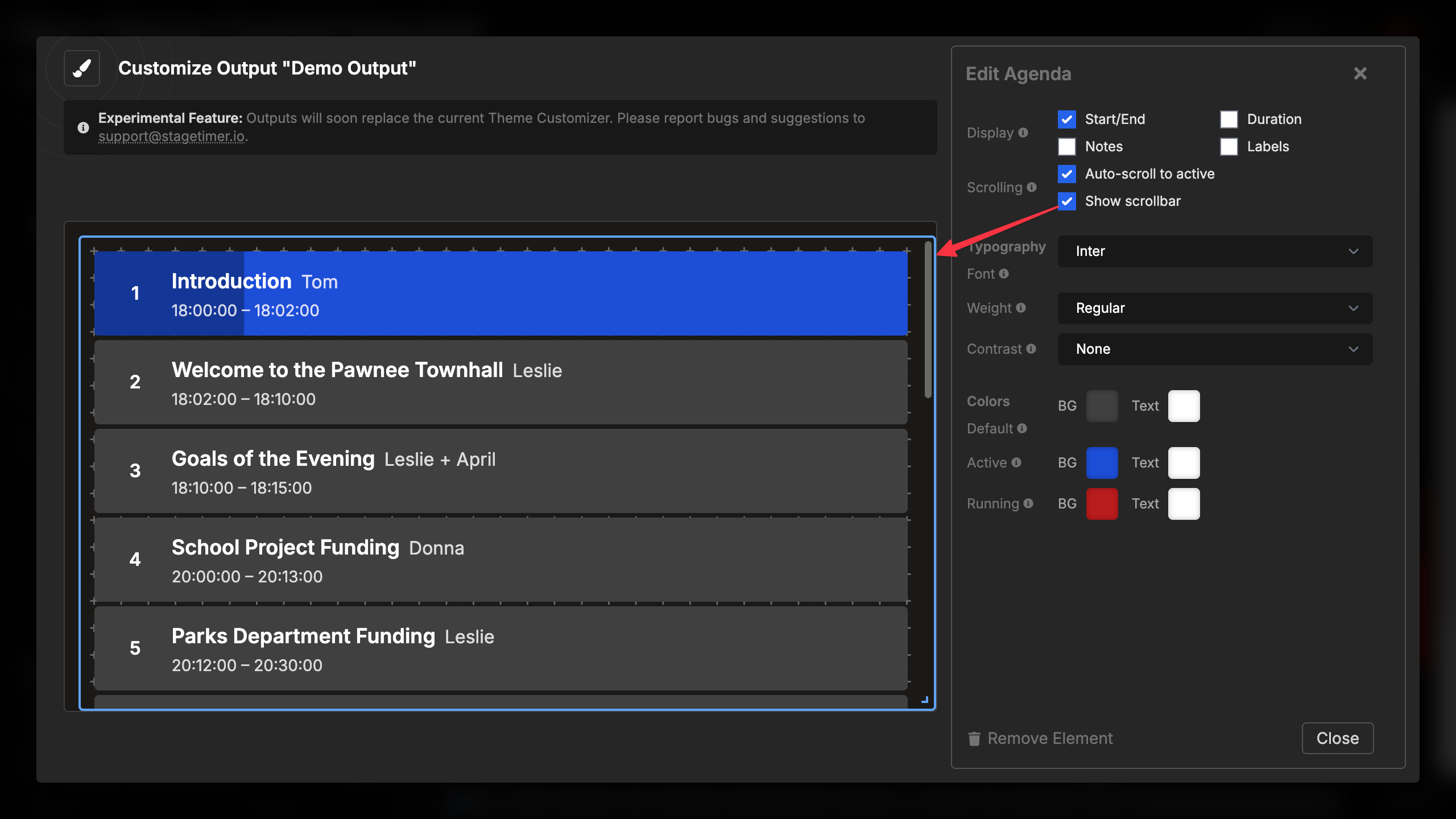 Scrollbar indicator for Agenda Element