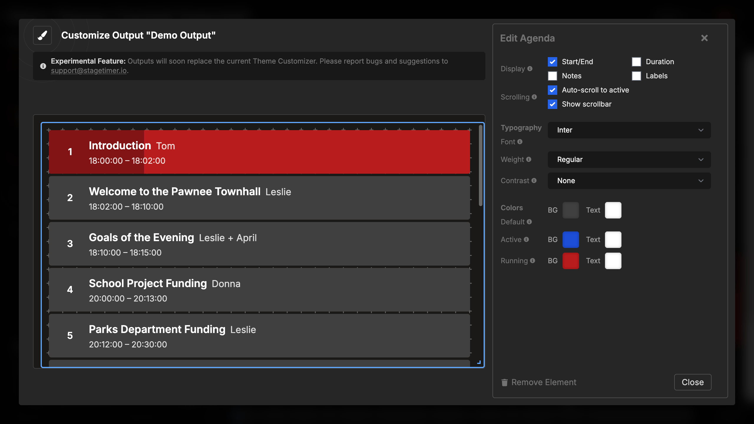 Active timer running with progress bar