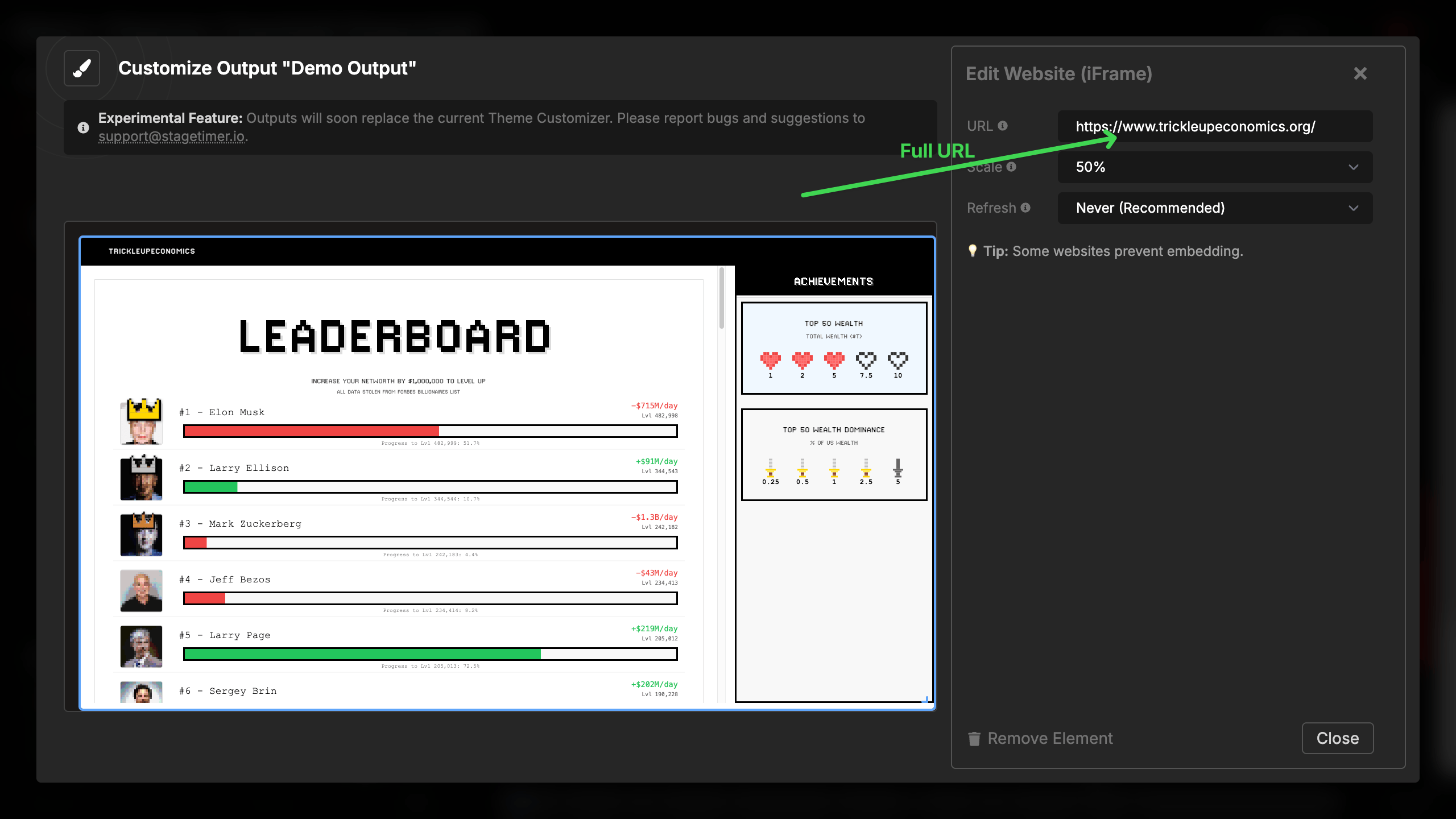 Iframe element with a valid full URL