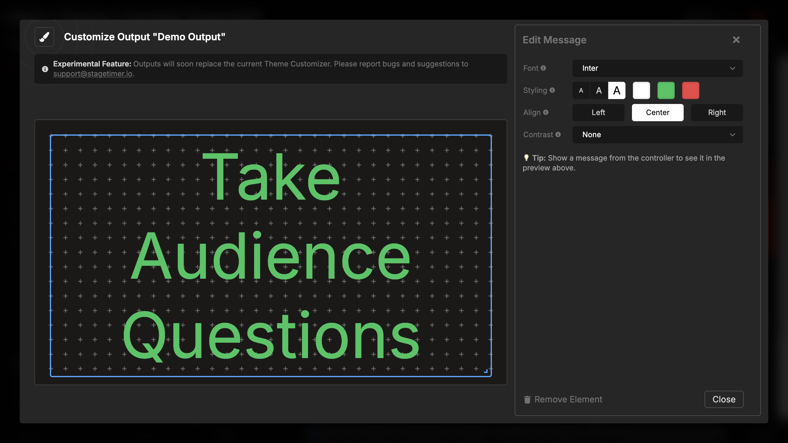 Message element with updated message