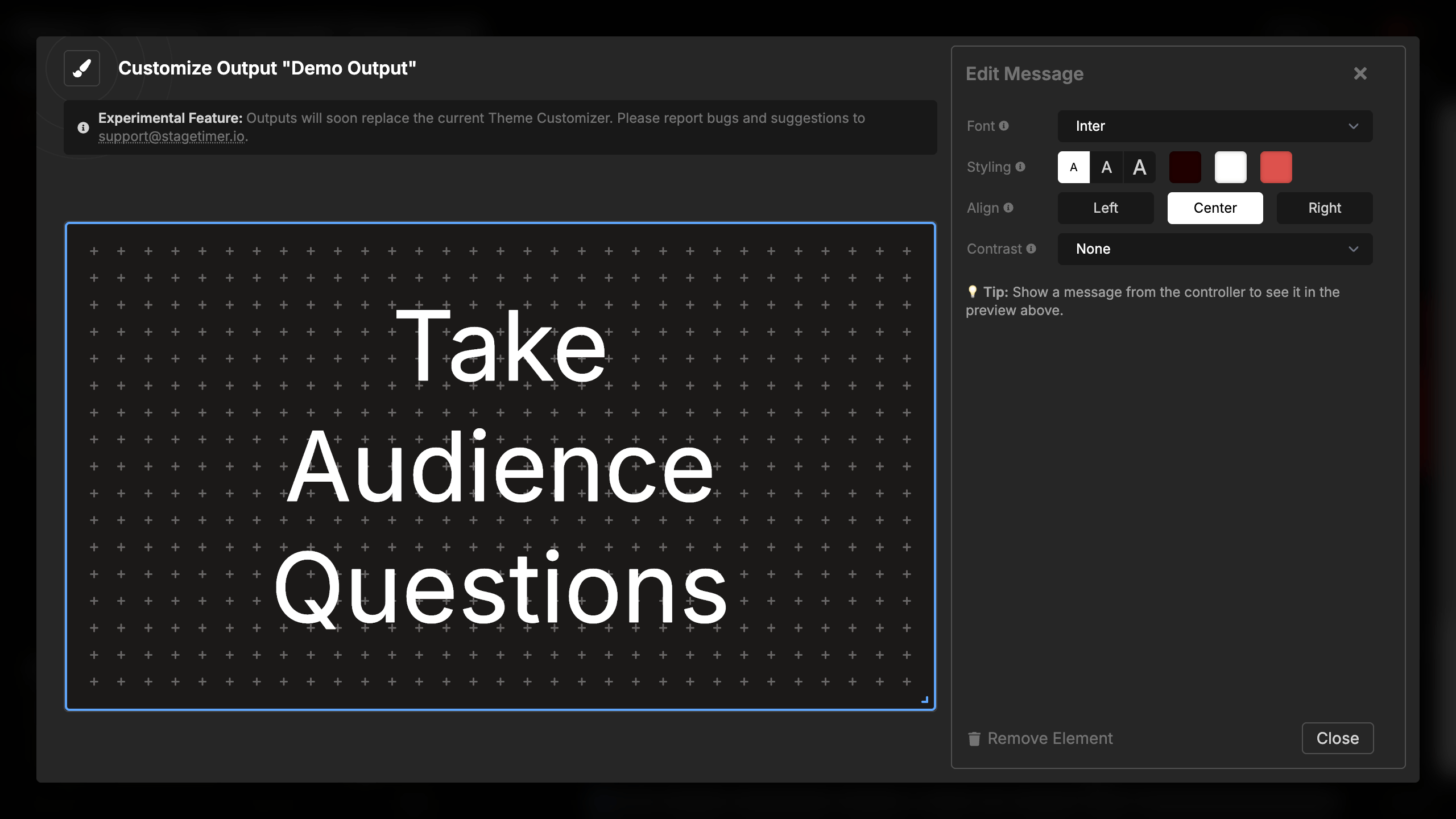 Message displayed in white color