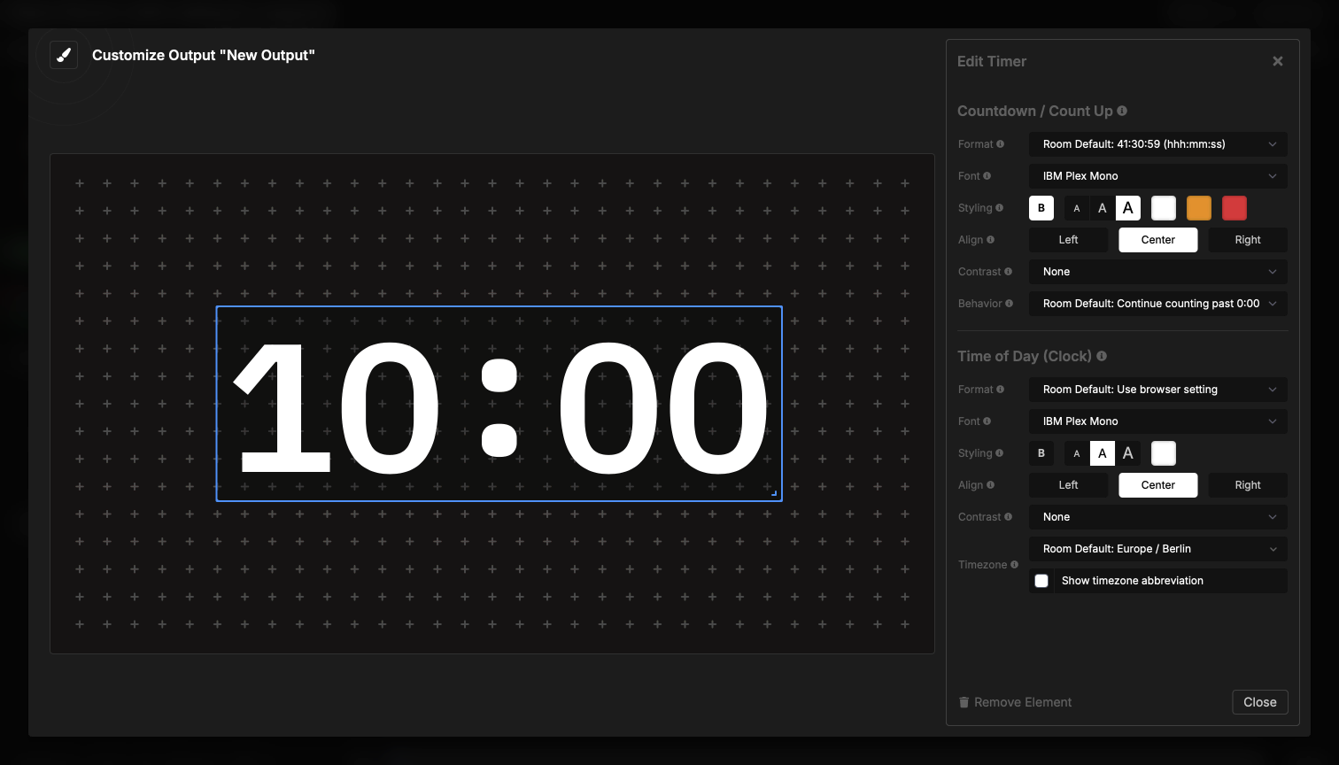 Timer element overview showing the interface