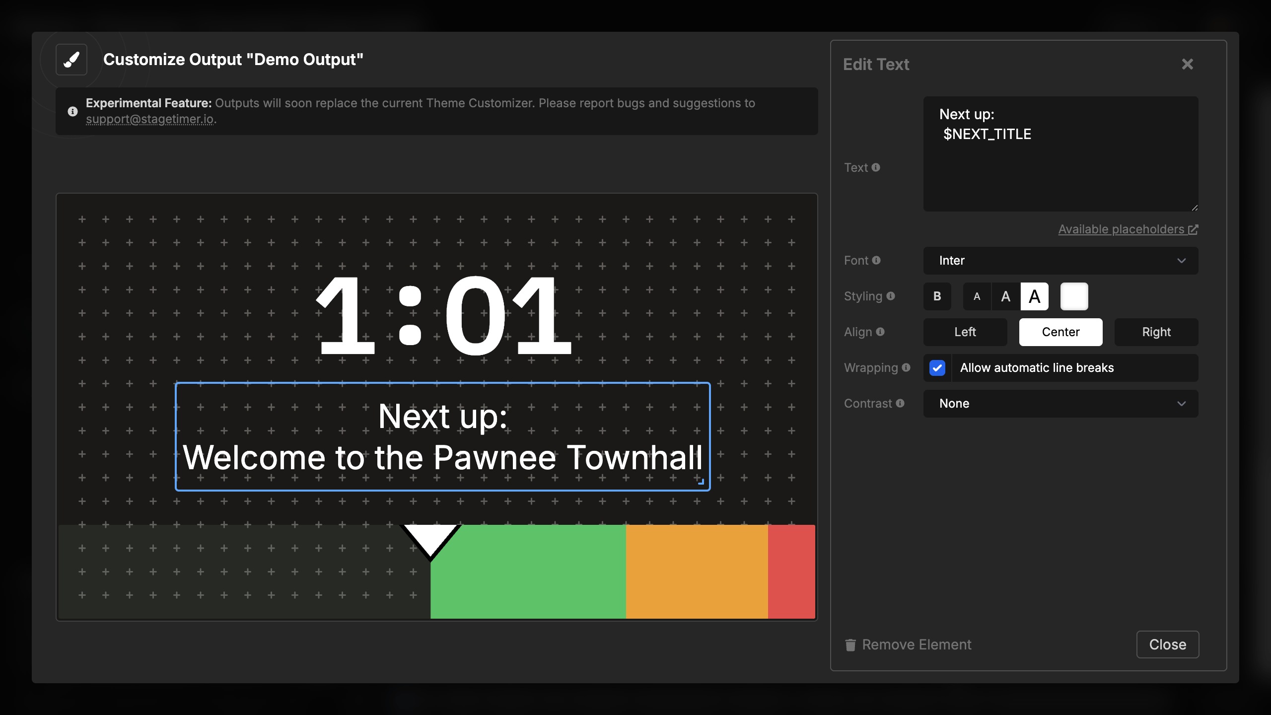 Text element settings overview