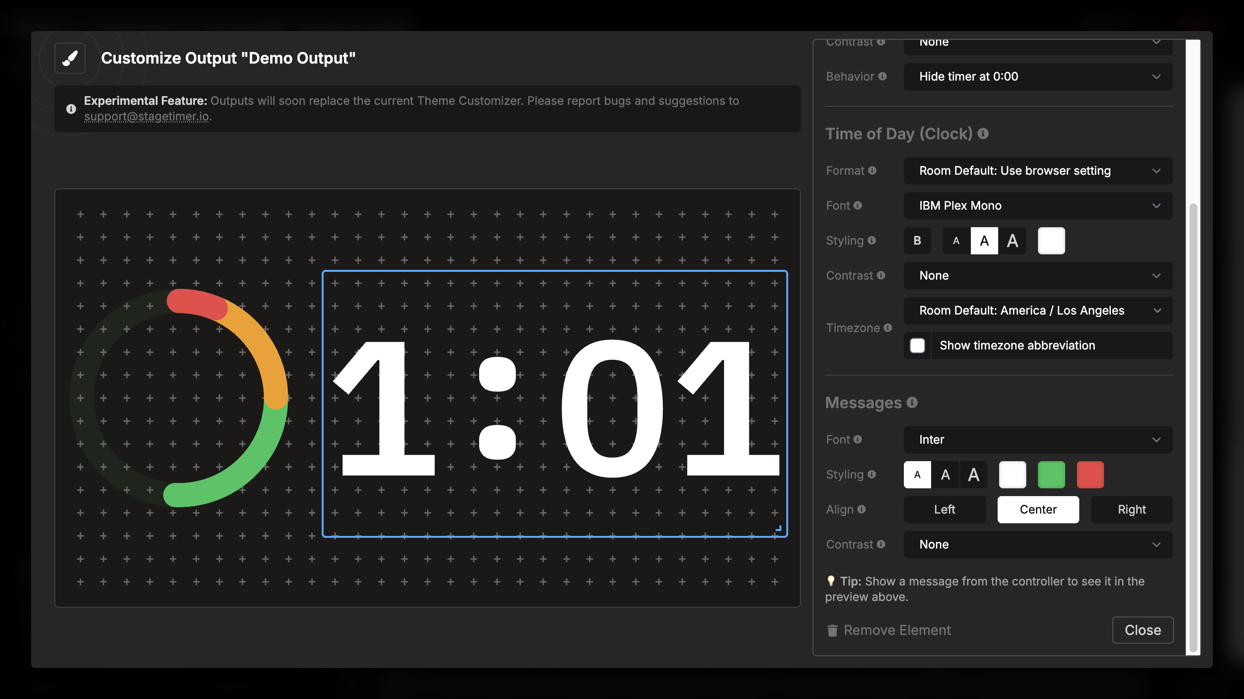 Timer filling entire space when no message is shown