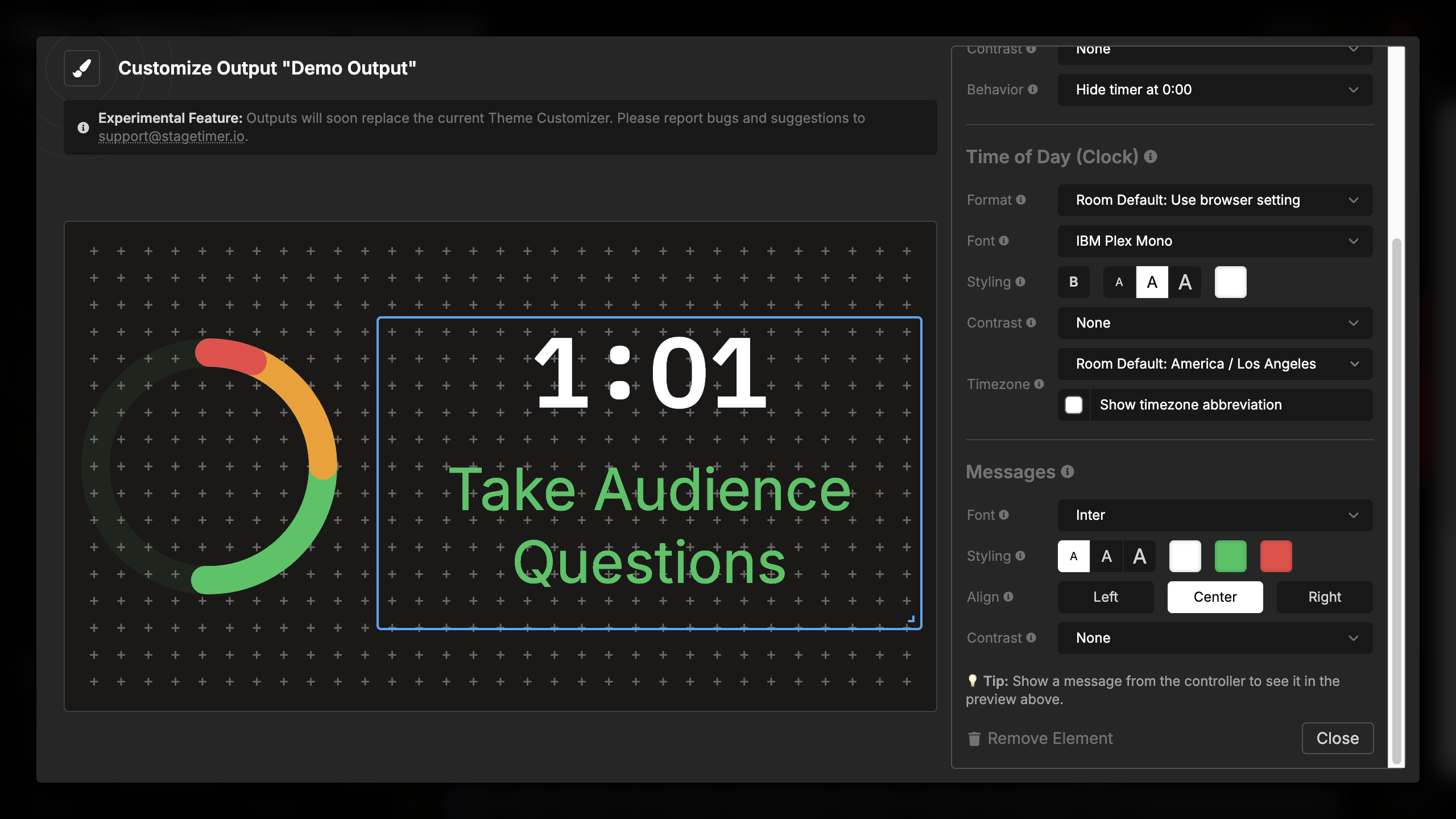 Timer and message together with automatic 34/66 split