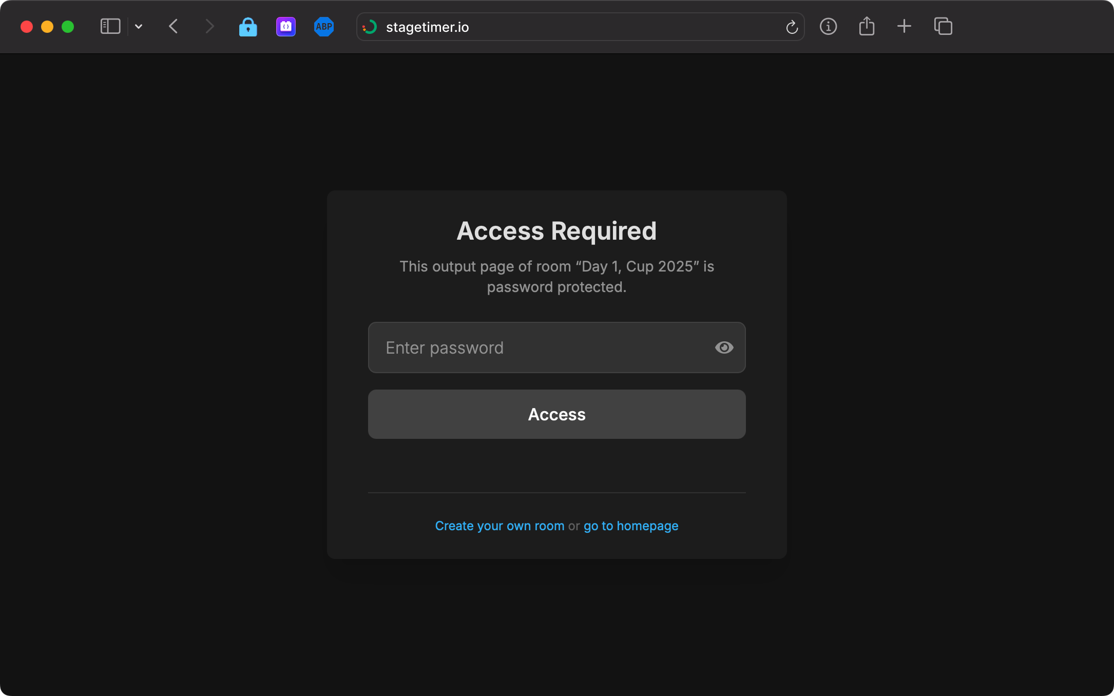 Password protection screen that users see