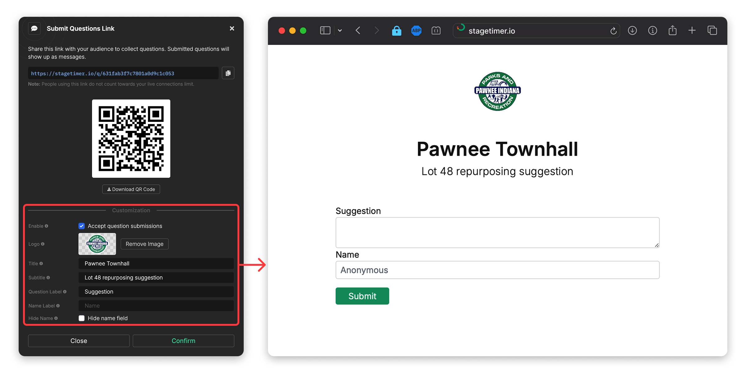 Submit questions customization options