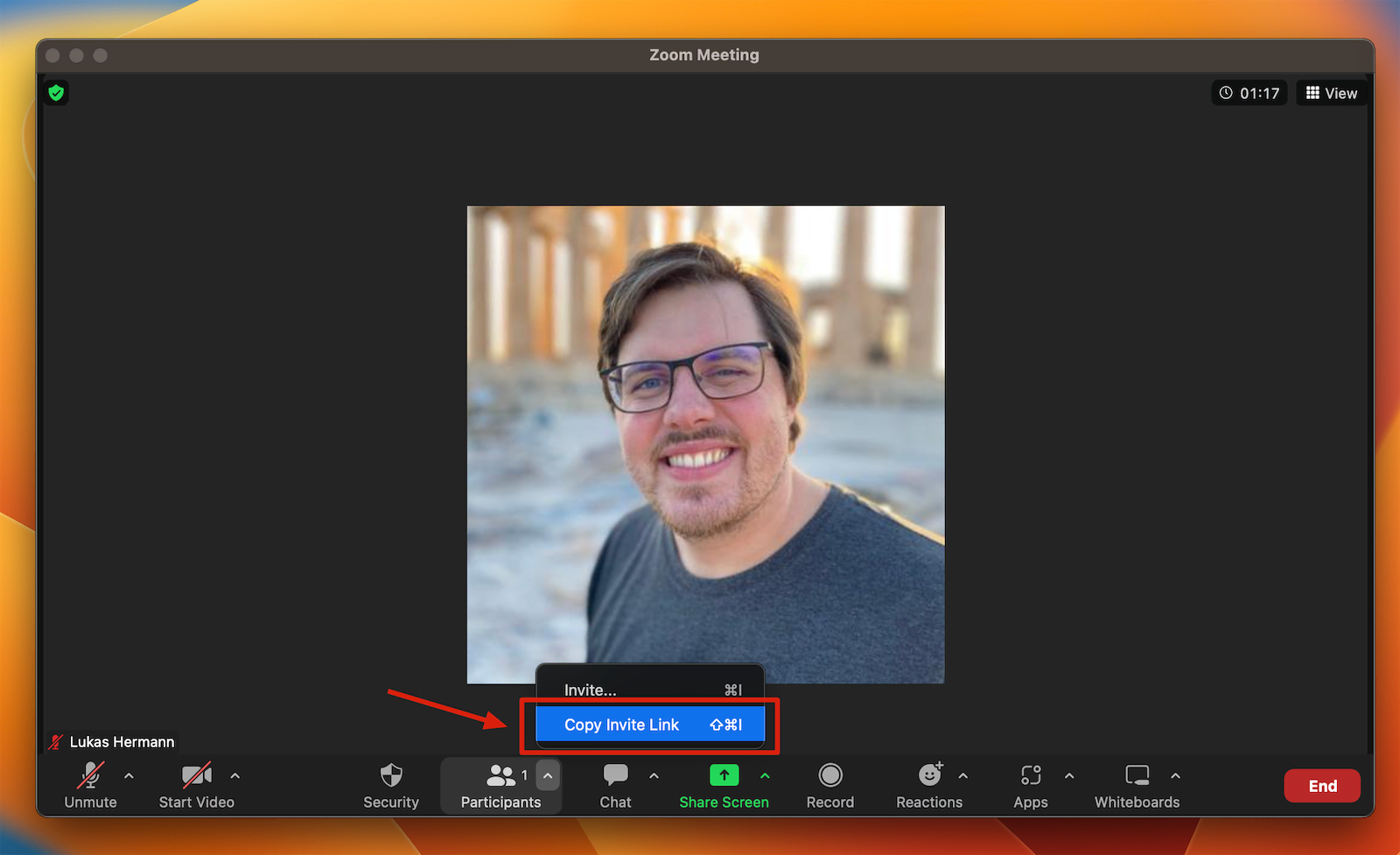 Copying the Zoom invite link