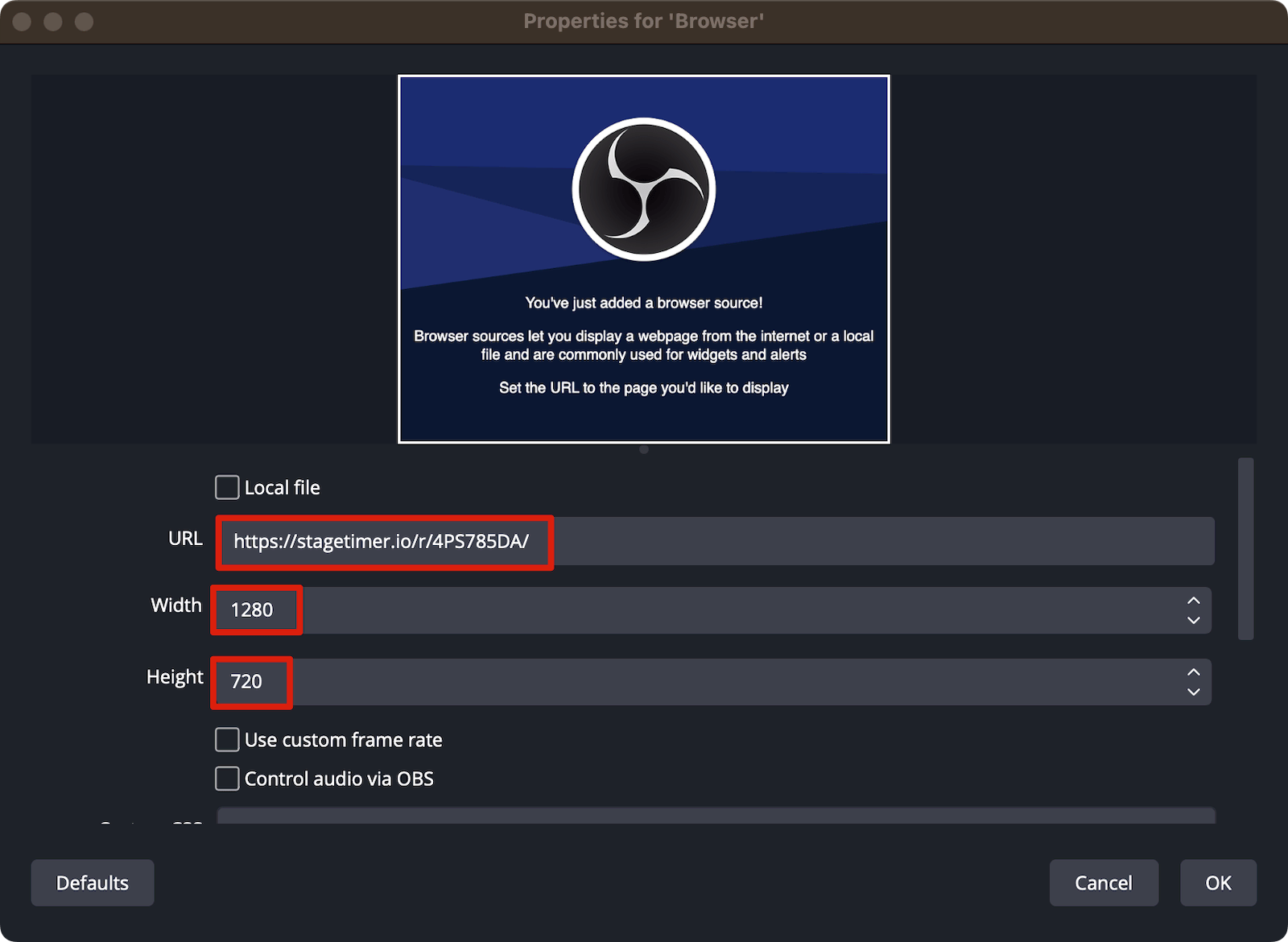Pasting the Stagetimer link