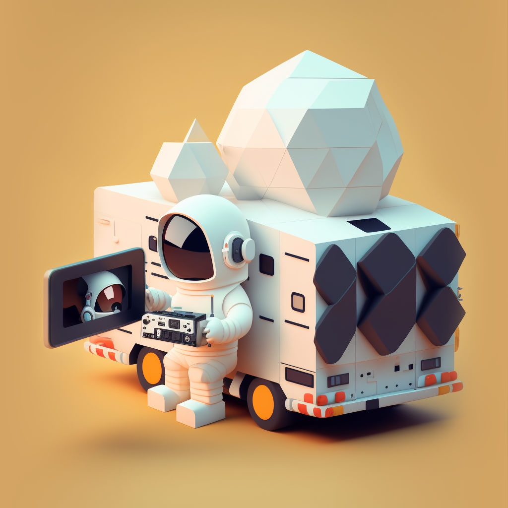 Astronaut with TV production truck