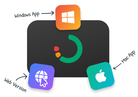 Illustration of a web app, Windows app and macOS app icon
