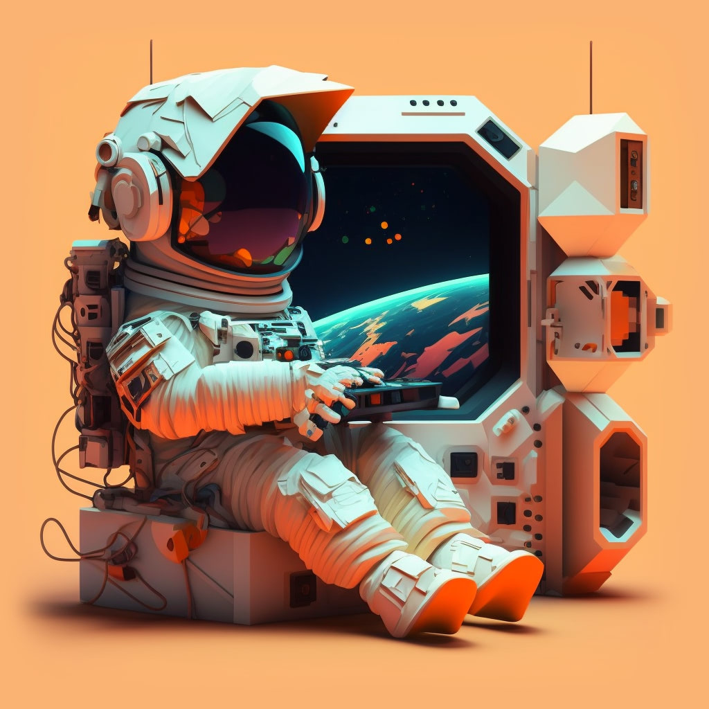 Astronaut operating a console