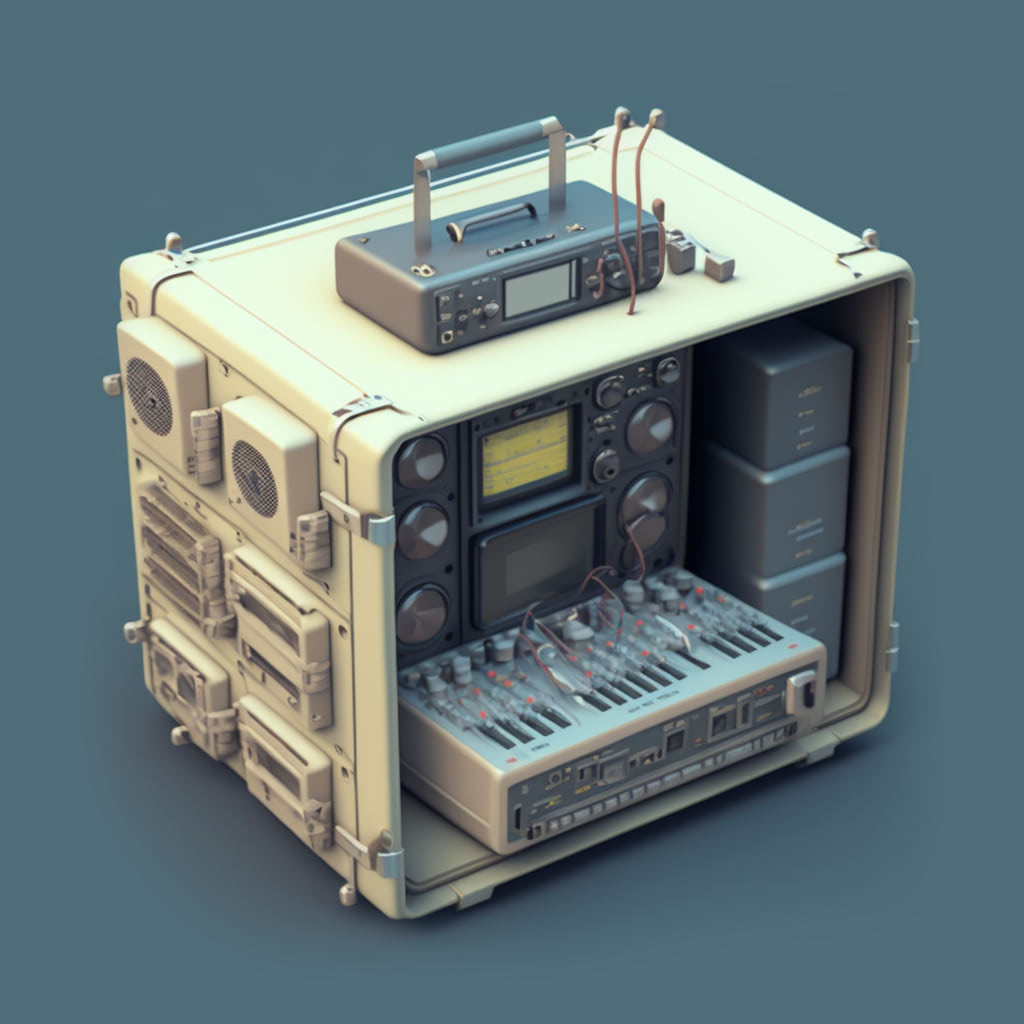 Rack case with broadcasting equipment